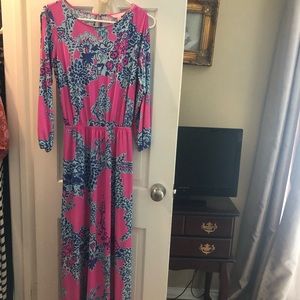 Lilly Pulitzer pink and blue printed maxi dress